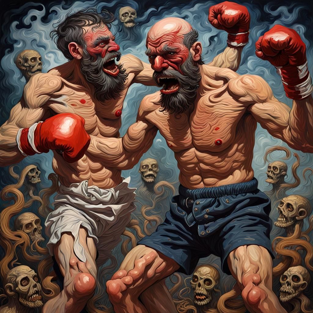 Deranged Strawman Boxer with Weird Beard: Detailed Painting