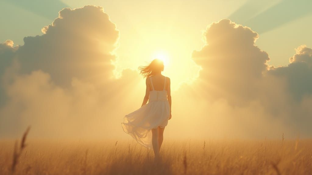 Woman in Sunshine, Dreamy Ethereal Landscape