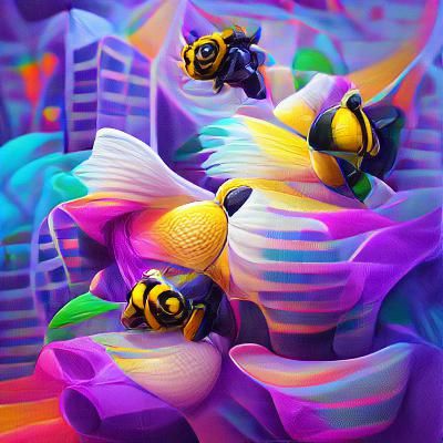 Bumble Bees Explore Orchid Petals in Fauvism Style