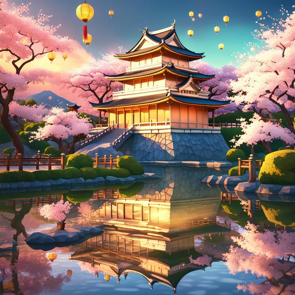 Japanese Palace in Teacup: Low-Poly Steampunk Art