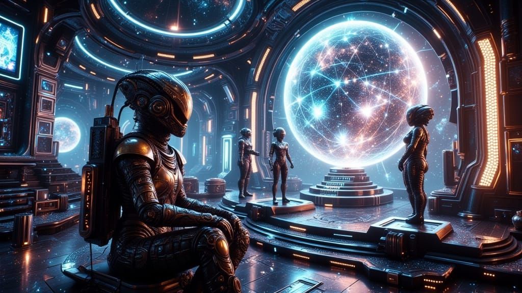 Steampunk Spaceship Command Room in Cosmic Dreamscape