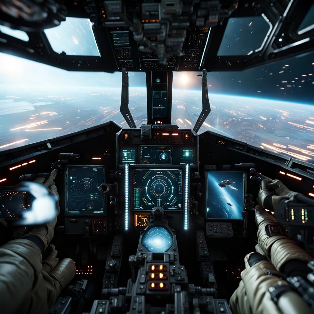 Starfighter Cockpit View in Space Battle