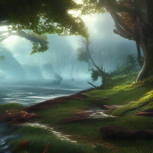 Trees Meet Ocean: Detailed Matte Painting in Deep Color