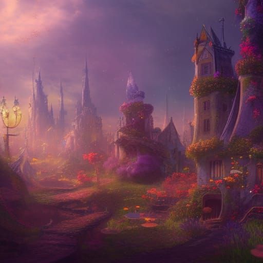 Enchanting Fairy Village: Detailed Matte Painting