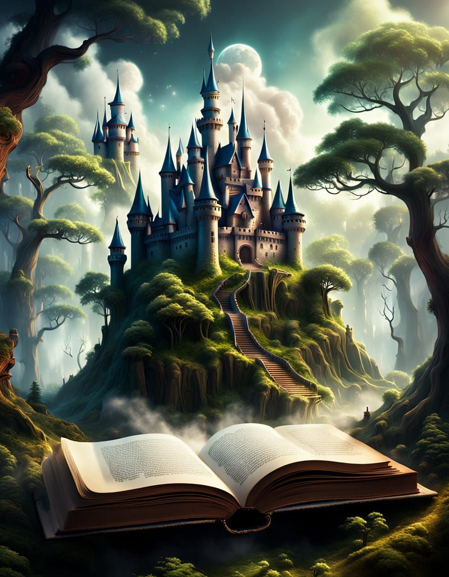 Miniature Fantasy Castle Emerging From Open Book