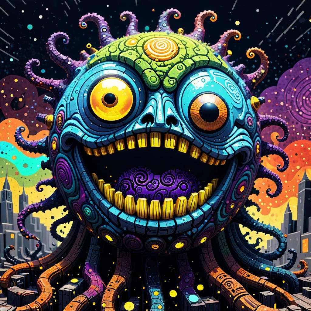 Evil monsters. poorly drawn face bokeh deformed DSLR spacecore retrofuturism 3Delight minimalist graffiti complex intric...