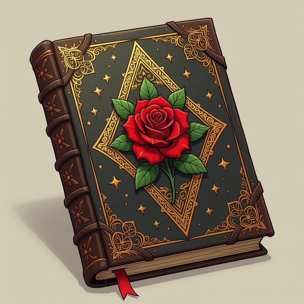 Enchanted Book with Rose in Fantasy Style
