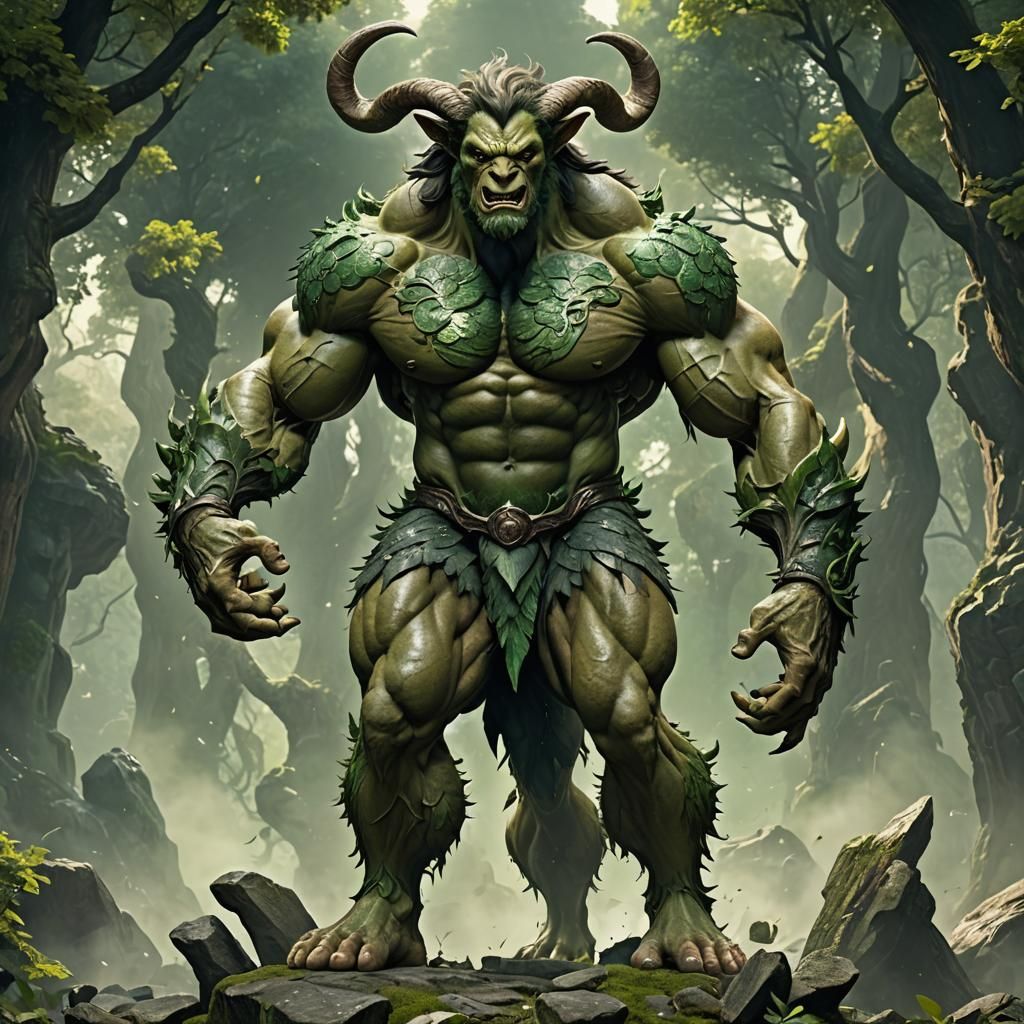 Giant Satyr with Hyper Musculature, Detailed Fantasy Art