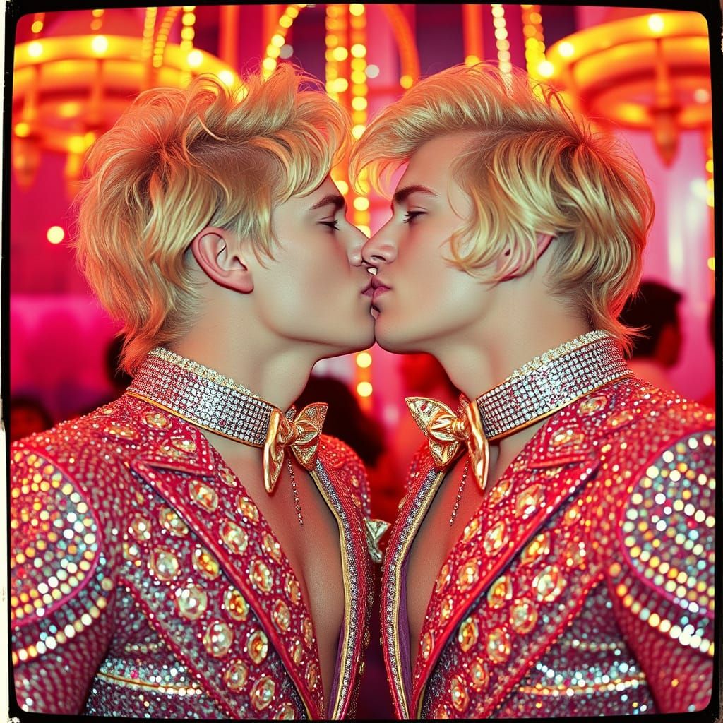 Vibrant Retro-Futuristic Fantasy: Gay Men in Glittering, 197...