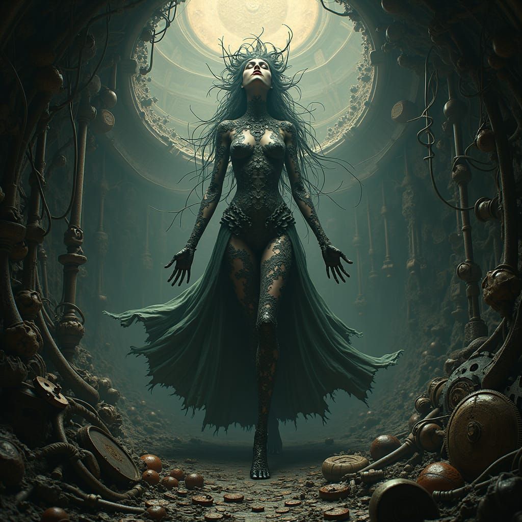 Goddess of Chaos Emerges from Ravaged Cosmos in Cyberpunk Ae...