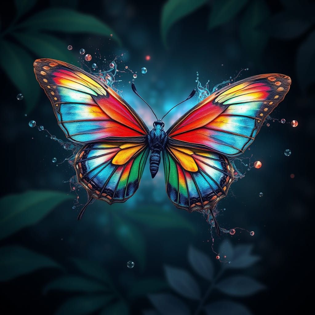 Surreal Amazonian Butterfly in Vibrant Fantasy Landscape