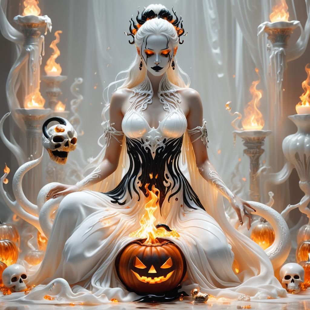 Crystal Goddess Playing with Glass Flames: 8K Fantasy Art