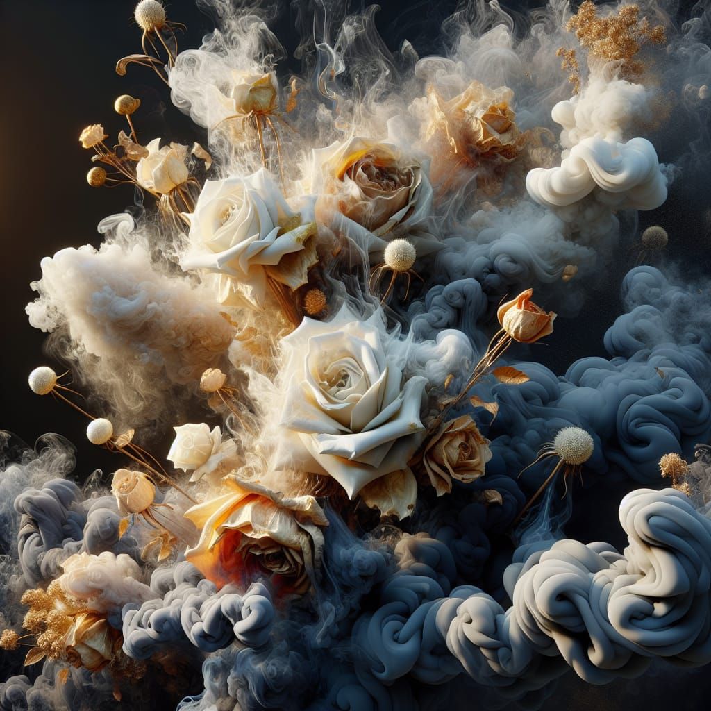 Roses Dissolving into Smoke: Hyperrealistic Concept Art