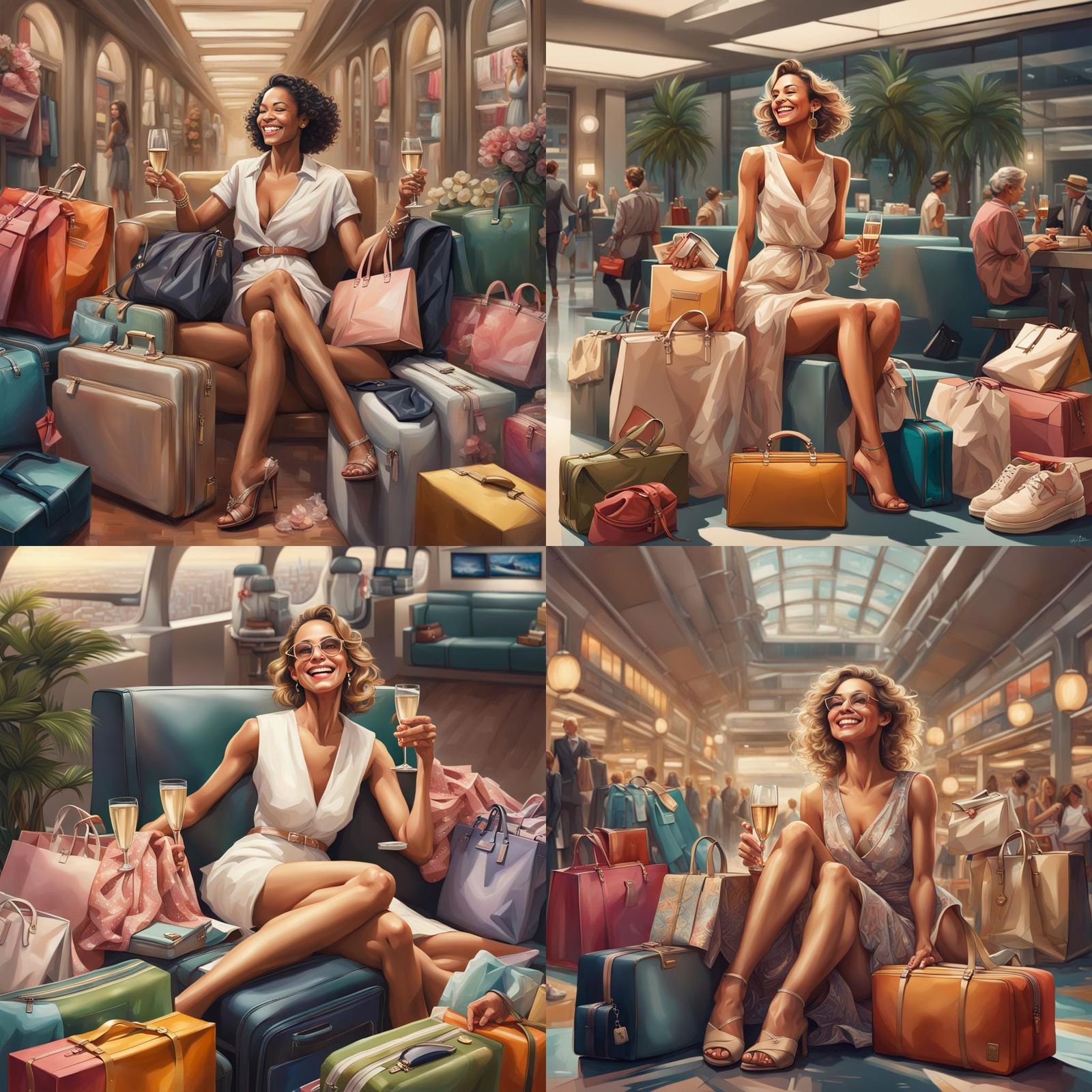 Woman's Luxurious Lifestyle in Hyperrealistic Splash Art