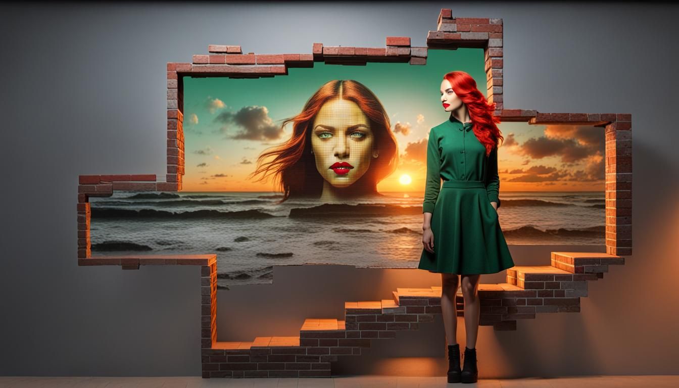 Monochrome Sunset Portrait on Brick Wall