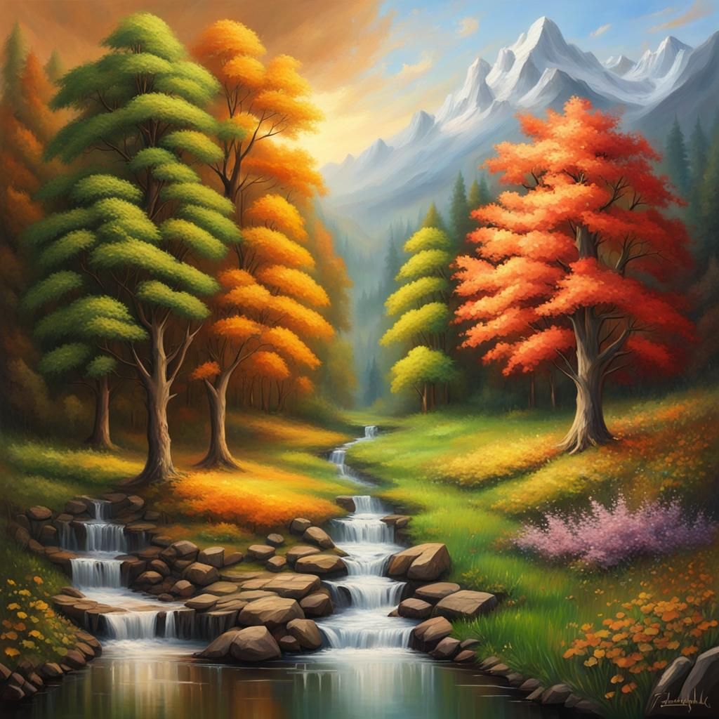 Four Seasons of Nature: An Oil Painting