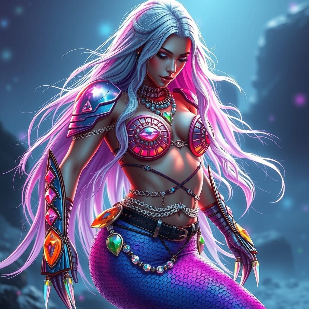 Mermaid Warrior in Futuristic Holo Suit