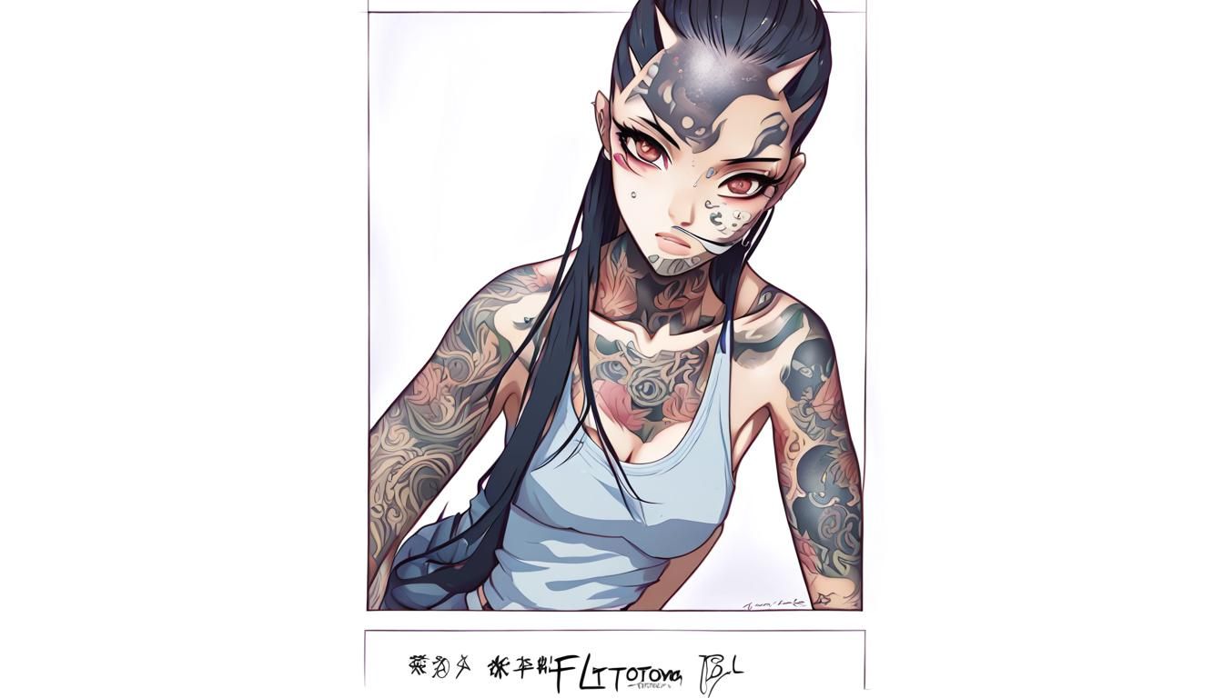 Anime Girl with Eye Tattoo and Dark Skin