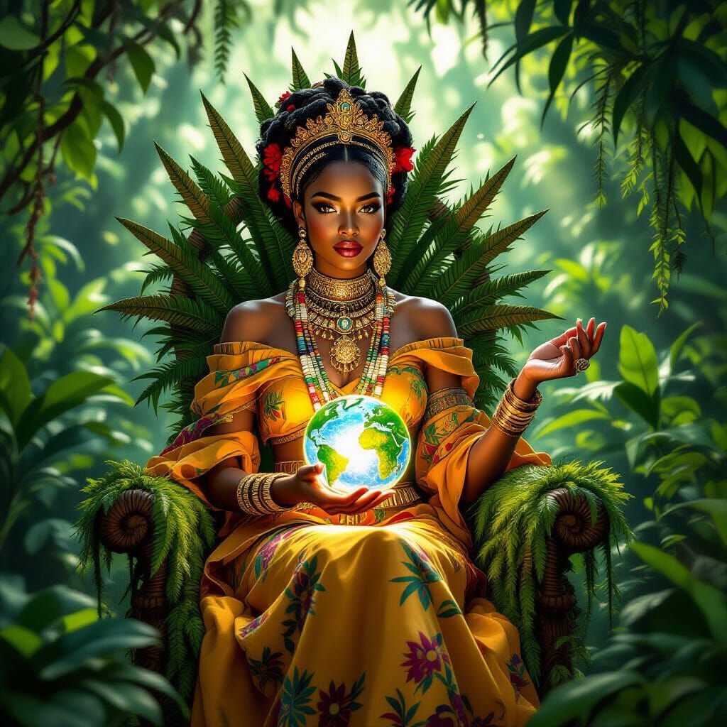 Regal African Queen in Jungle Oasis, Hyperrealistic Digital ...