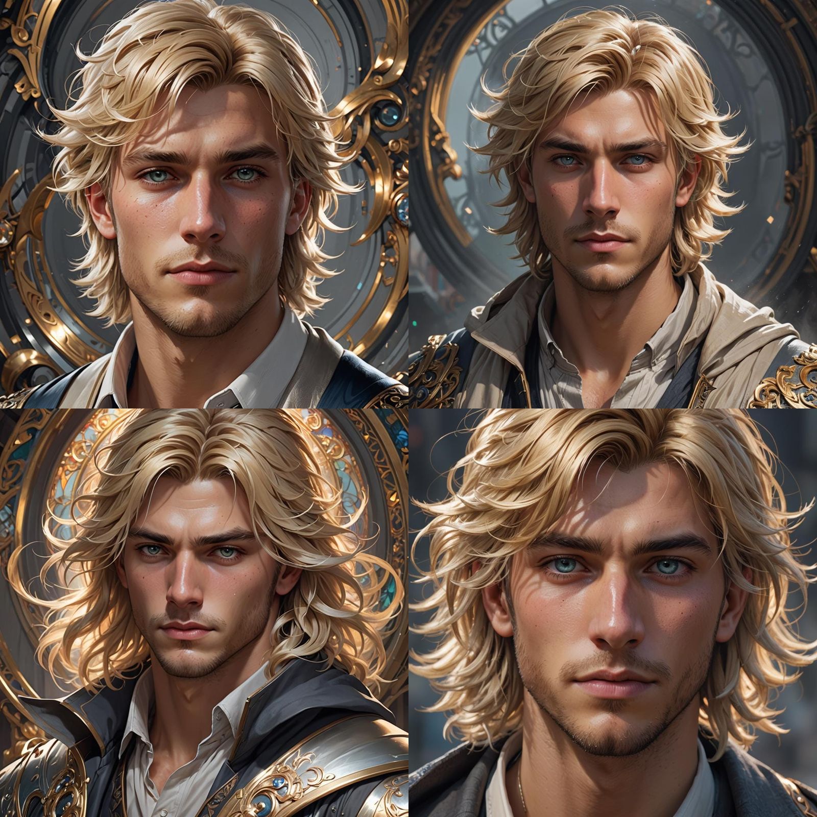 Detailed Portrait of Blond Man in Art Nouveau Style