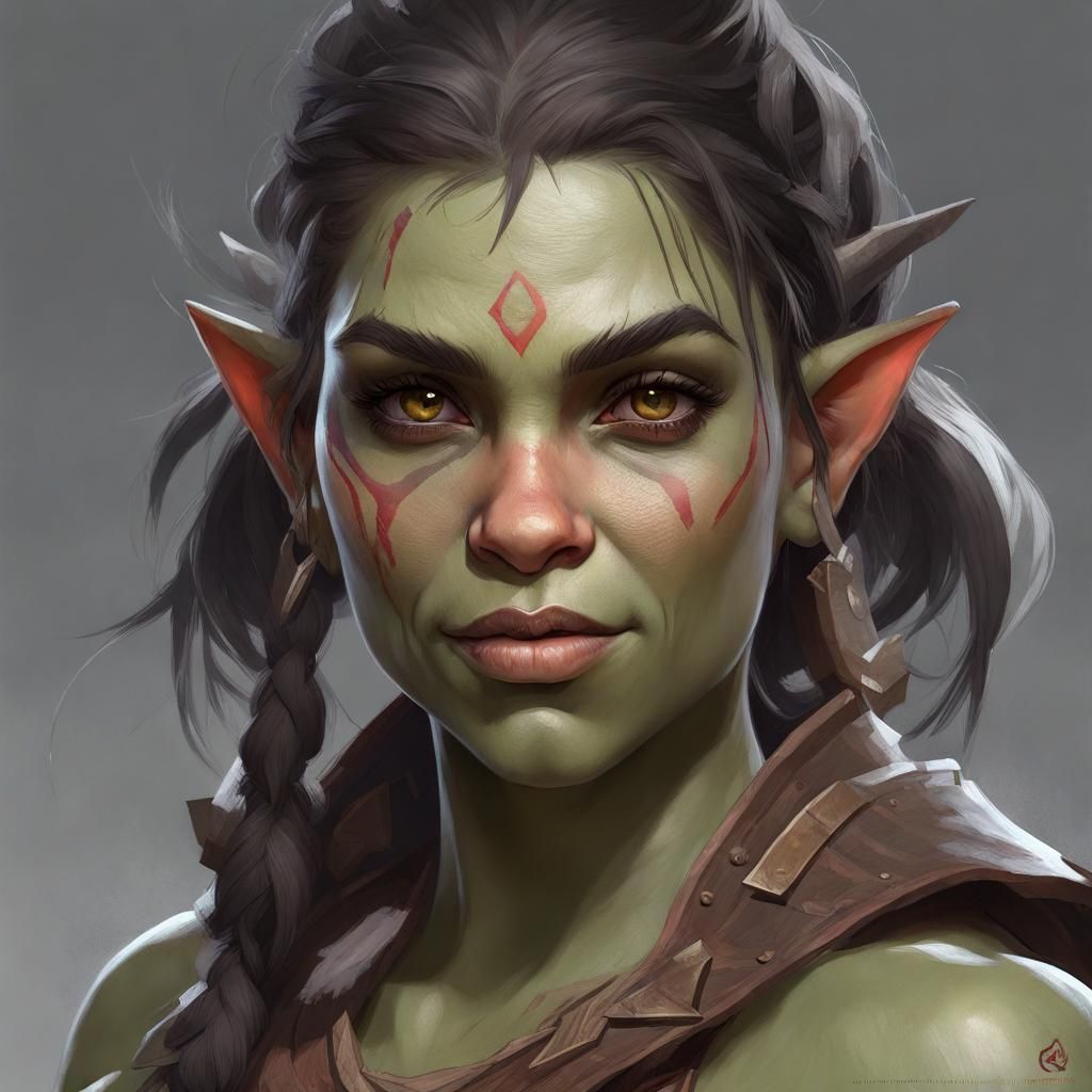 Detailed Portrait of a Cute Half-Orc Girl