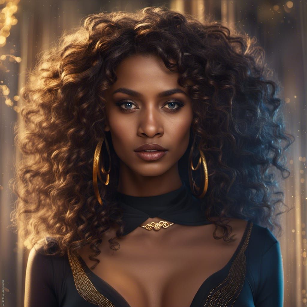 Beautiful Woman with Curly Hair in Fantasy Art Style