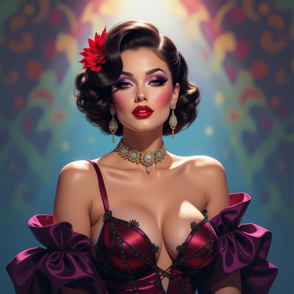 Burlesque Showgirl in Dramatic Spotlight