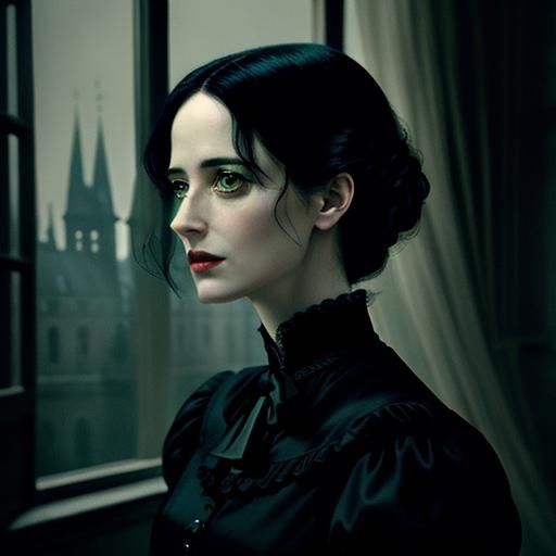 Cinematic Portrait of Miss Peregrine with Piercing Gaze