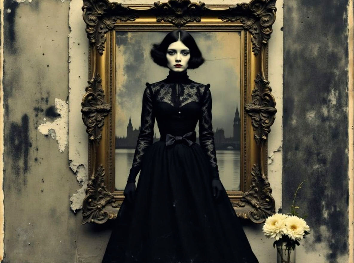 Gothic Girl Portrait in Gilded Frame