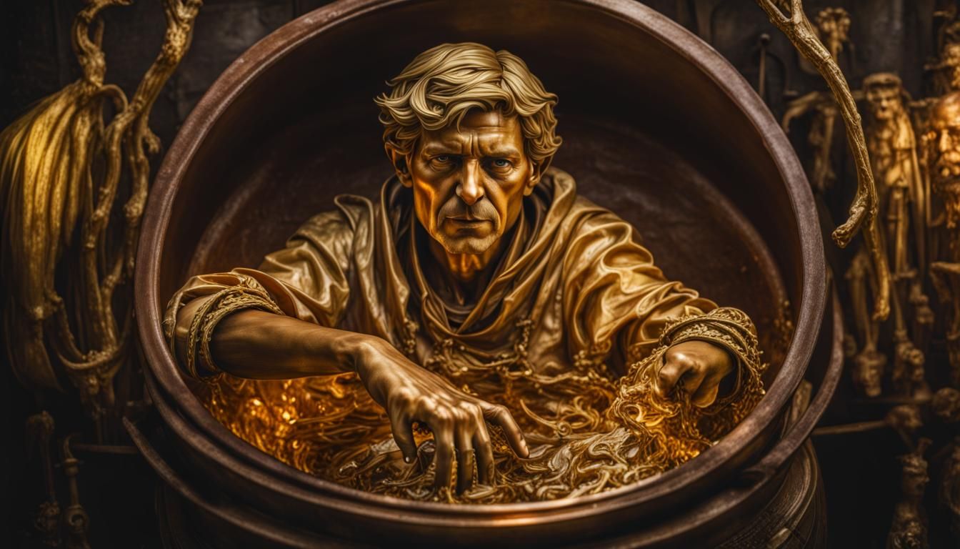 Golden Merlin Statue Melts in Alchemist's Pot