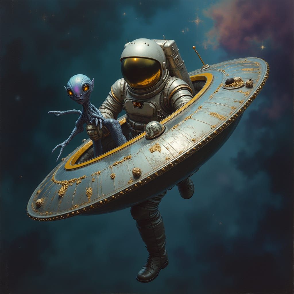 Astronaut Meets Alien in a Futuristic Nebula Scene