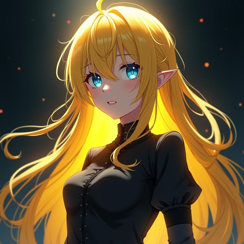 Blue-Eyed Gothic Girl with Yellow Hair