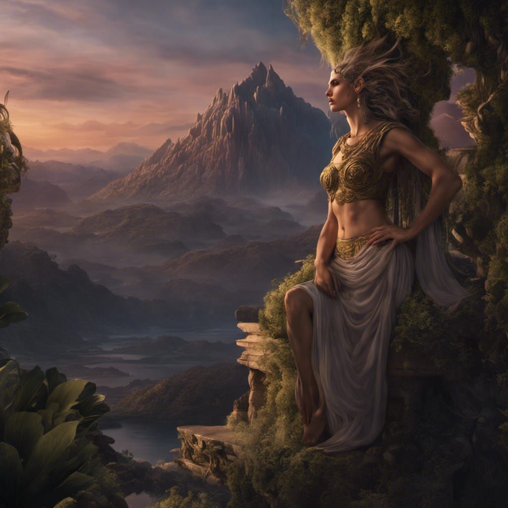 Greek Goddess at Hanging Garden: Fantasy Concept Art