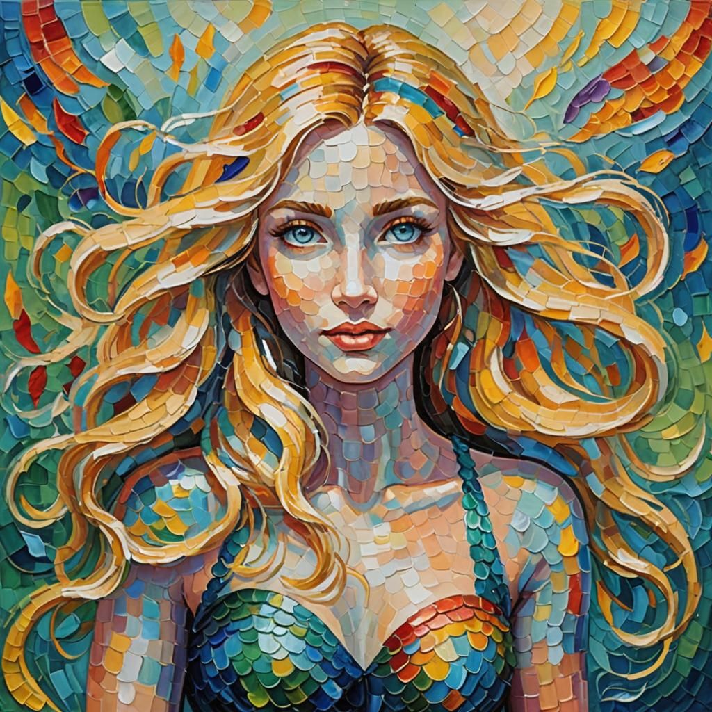 Blonde Mermaid in Expressionist Oil Painting Style