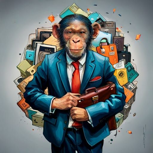 Chimpanzee Businessman Portrait in Digital Art Style
