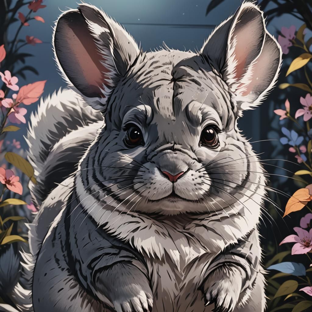 Anime Chinchilla Illustration in Cel-Shaded Style