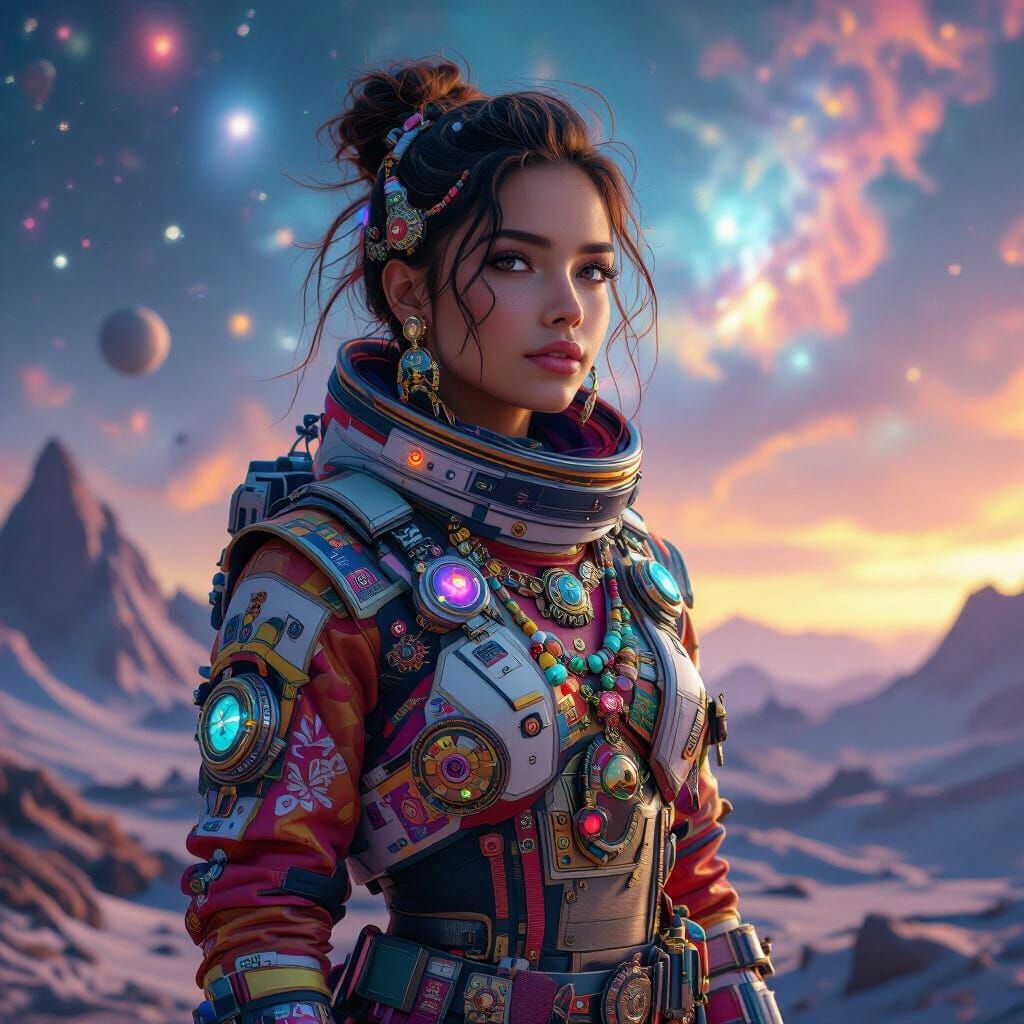 Space Explorer Portrait on Alien Planet, Detailed Matte Pain...