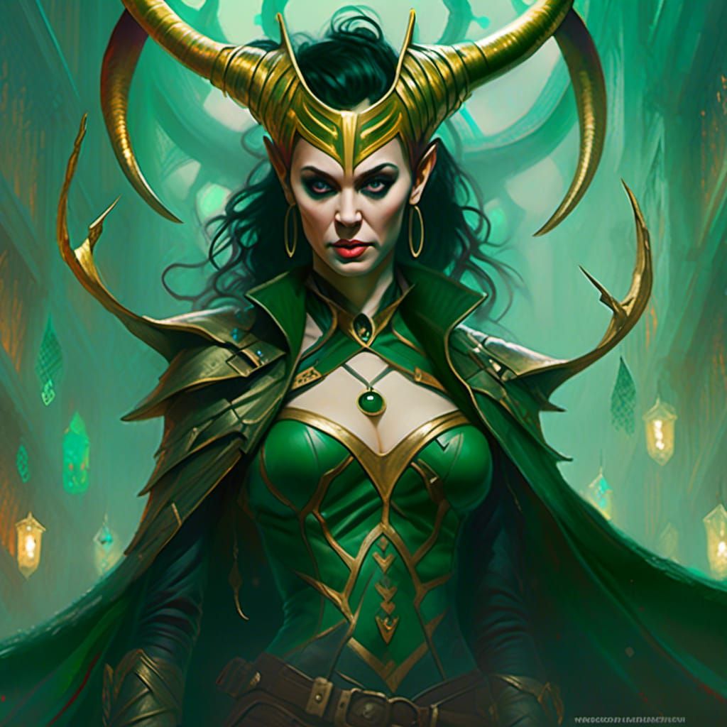 Female Loki Portrait in Detailed Fantasy Art Style