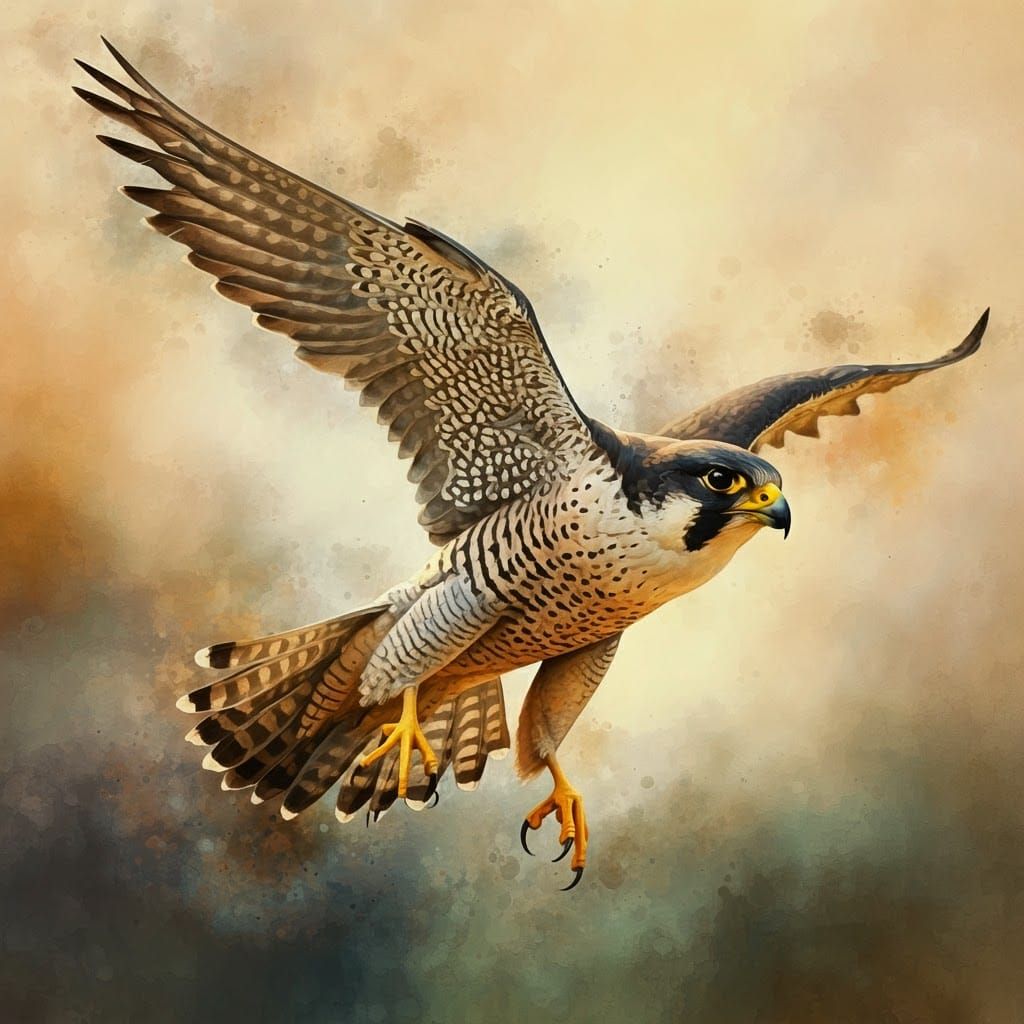 Peregrine Falcon in Flight: Watercolor Bird Painting