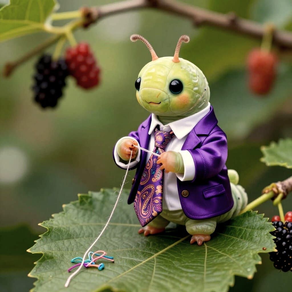 Adorable Silkworm Crafts Paisley Tie in Hyperrealistic Style