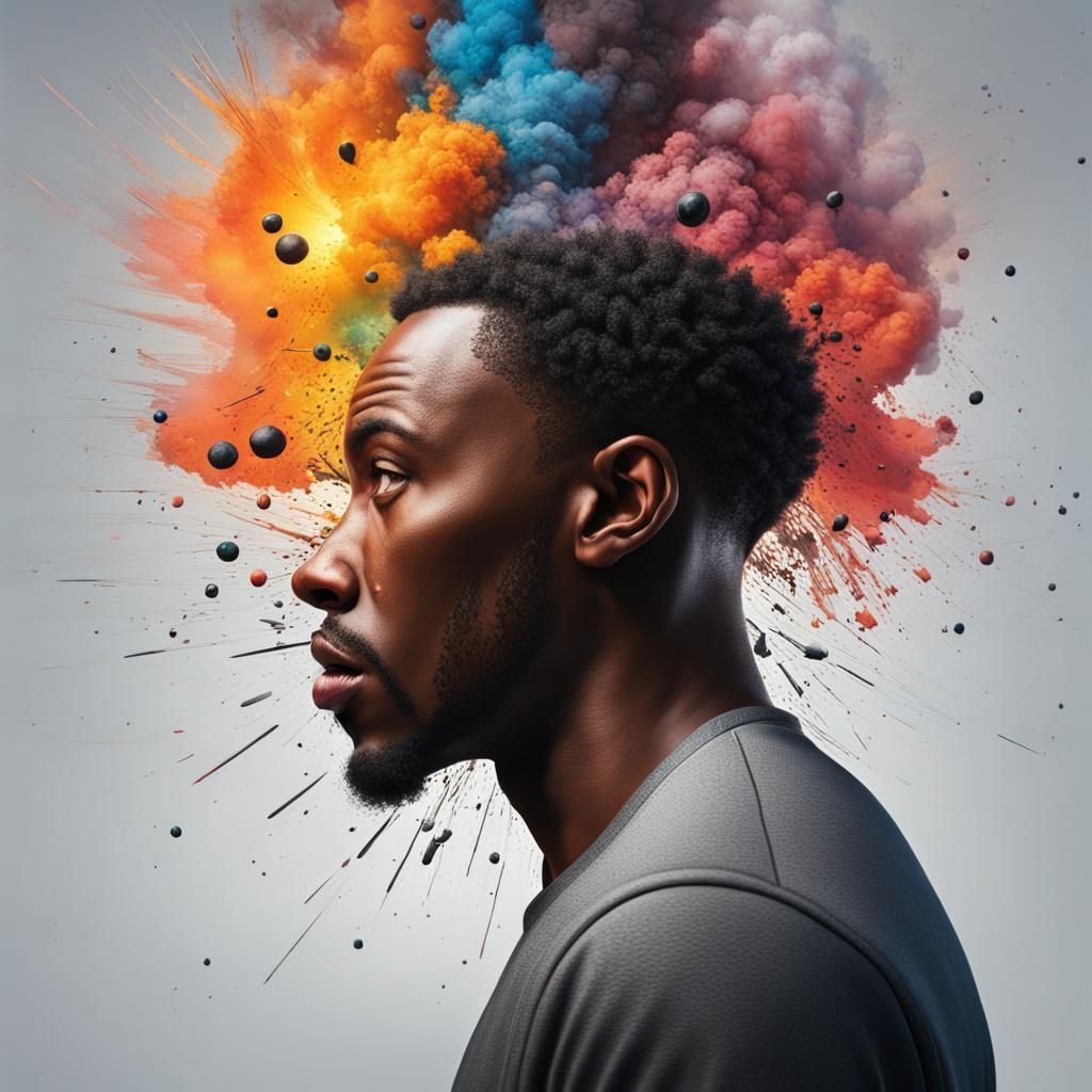 Hyperrealistic Portrait of Man's Head Exploding