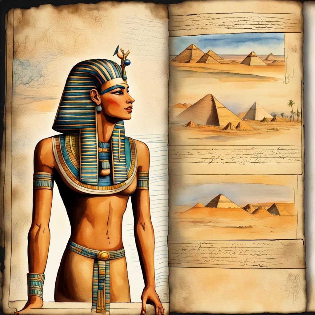 Ancient Egypt: Pharaoh Portrait in Watercolor Style