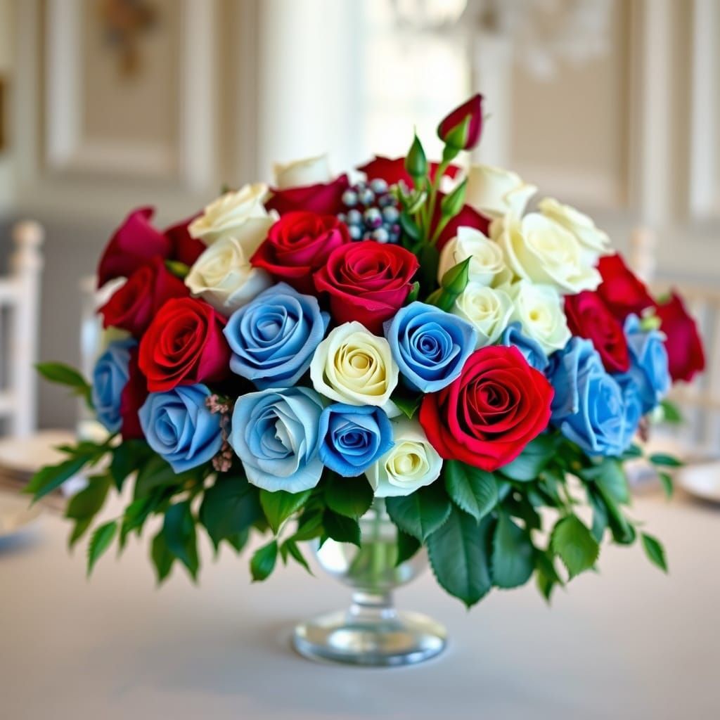 Elegant Rose Centerpieces: Red, White, and Blue Roses