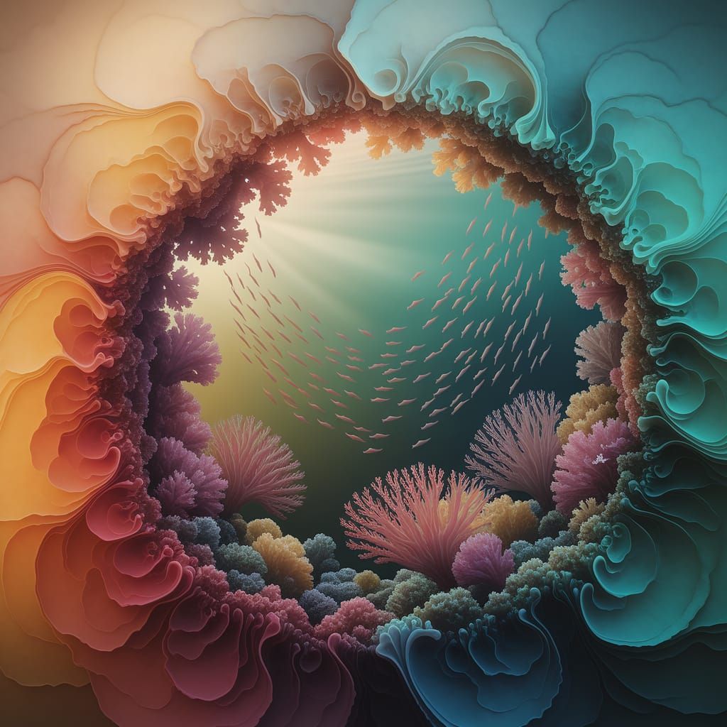 Underwater Coral Reef in Alcohol Ink Style