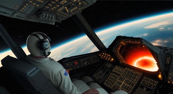 Spacecraft Cockpit Engulfed in Nuclear Explosions