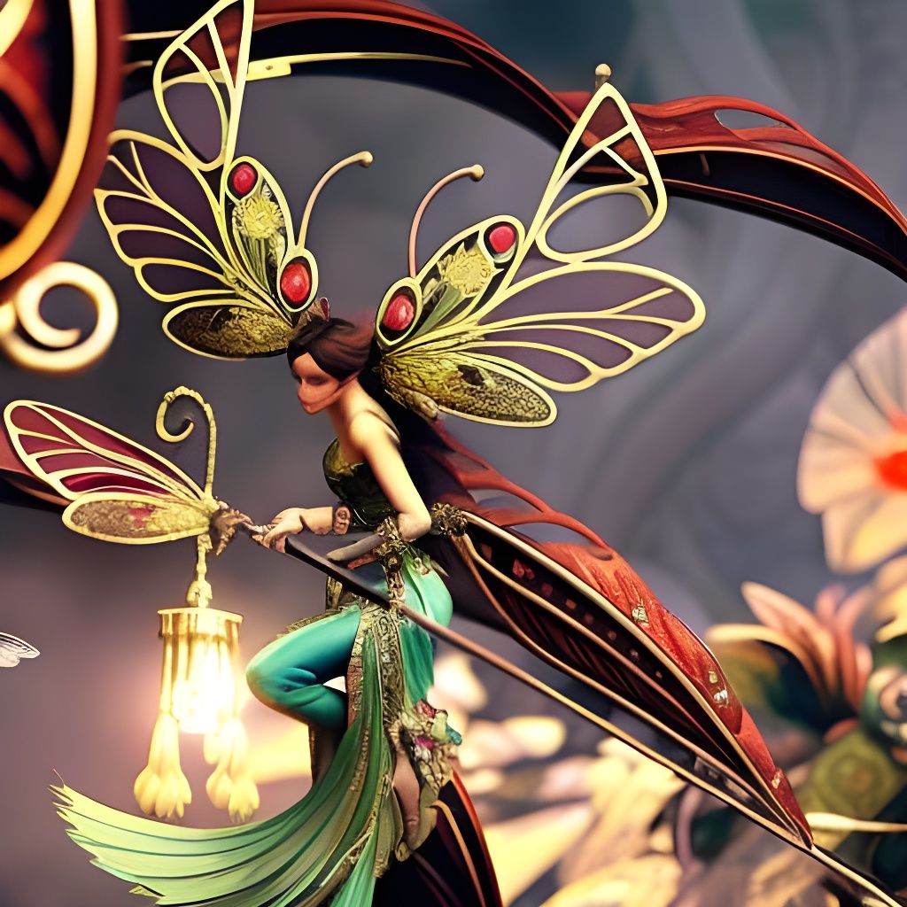 Ornate Dragonfly Fairy in Rococo Art Nouveau Style