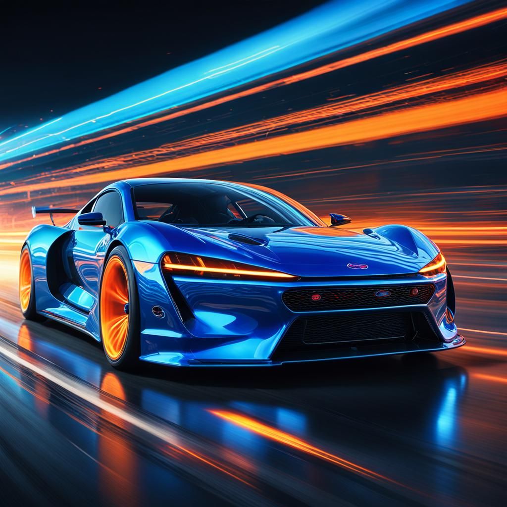 High-Tech Car Speeds Down Track in Digital Art