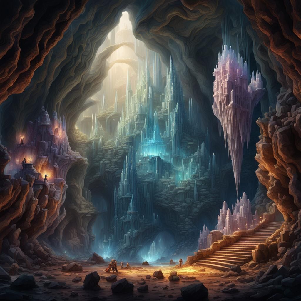 Crystalline Wonders: A Dramatic Cave Painting