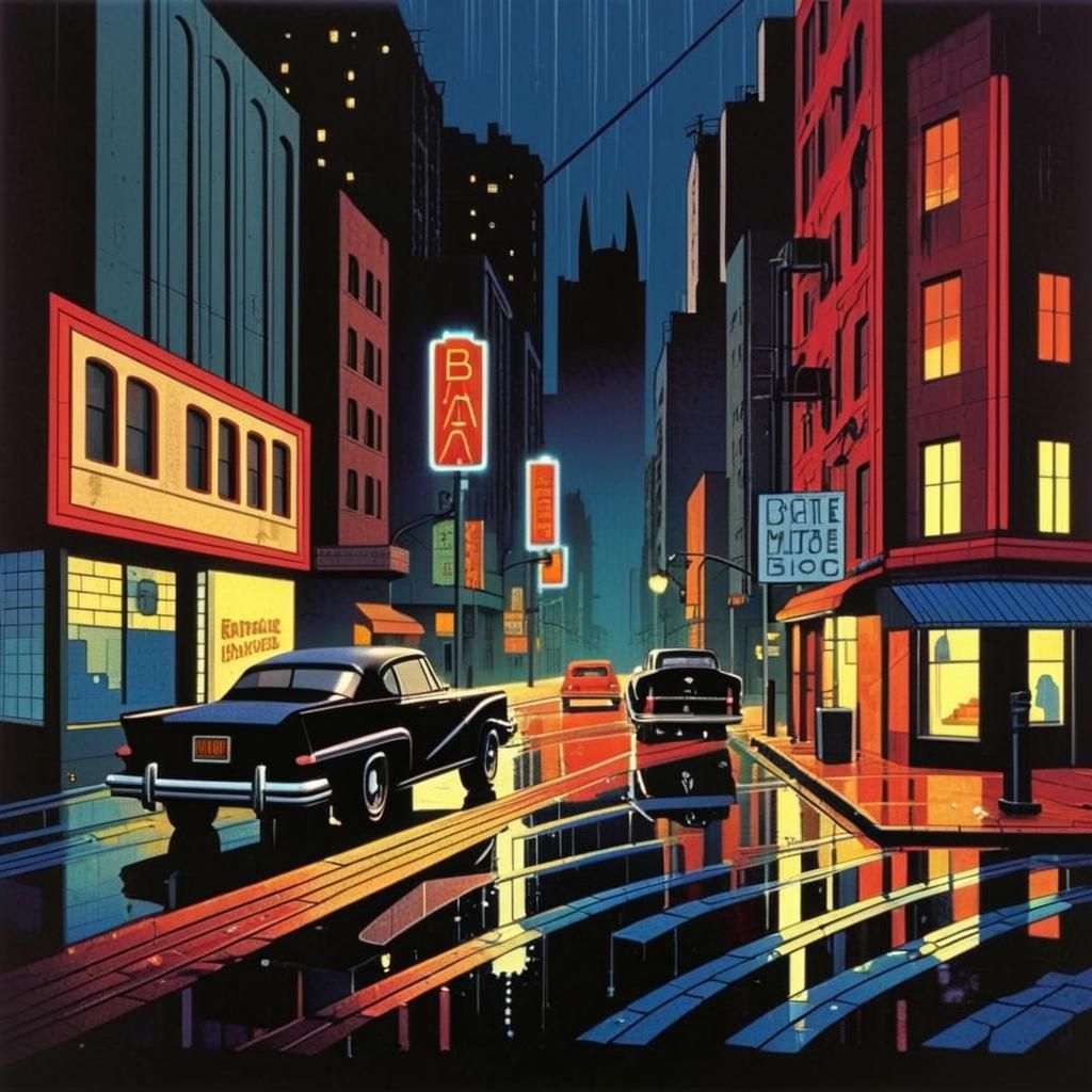 Dark Deco Cityscape in Animated Style