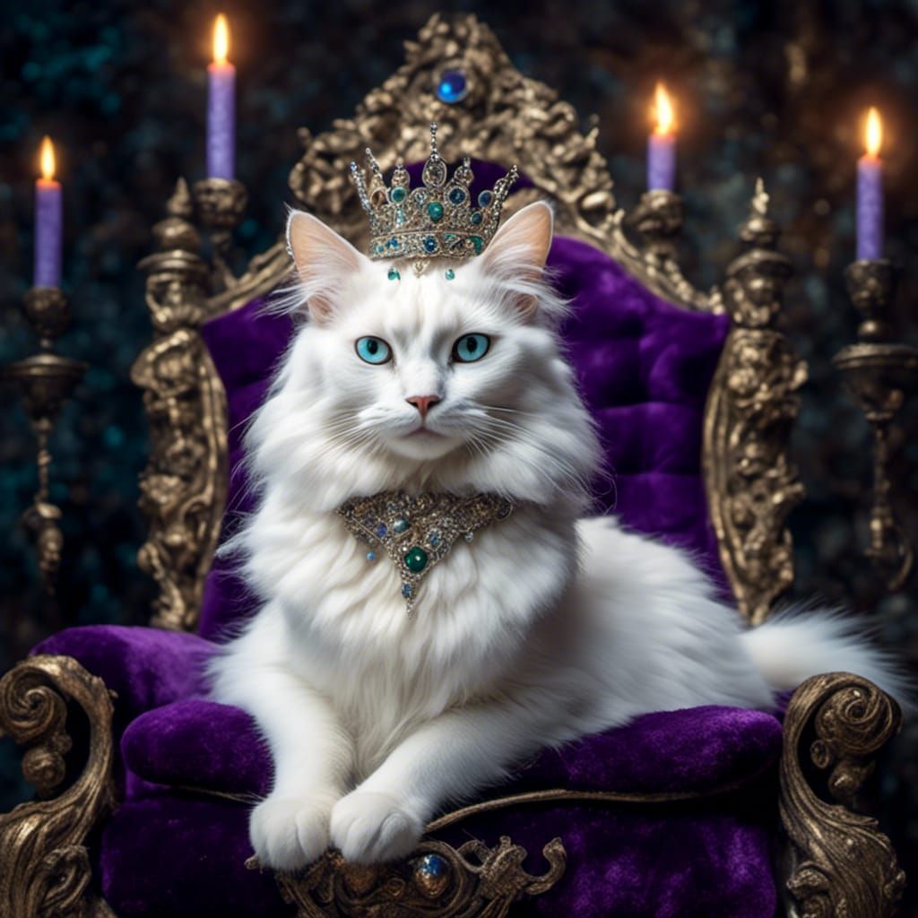Majestic Jeweled Cat Queen on Throne
